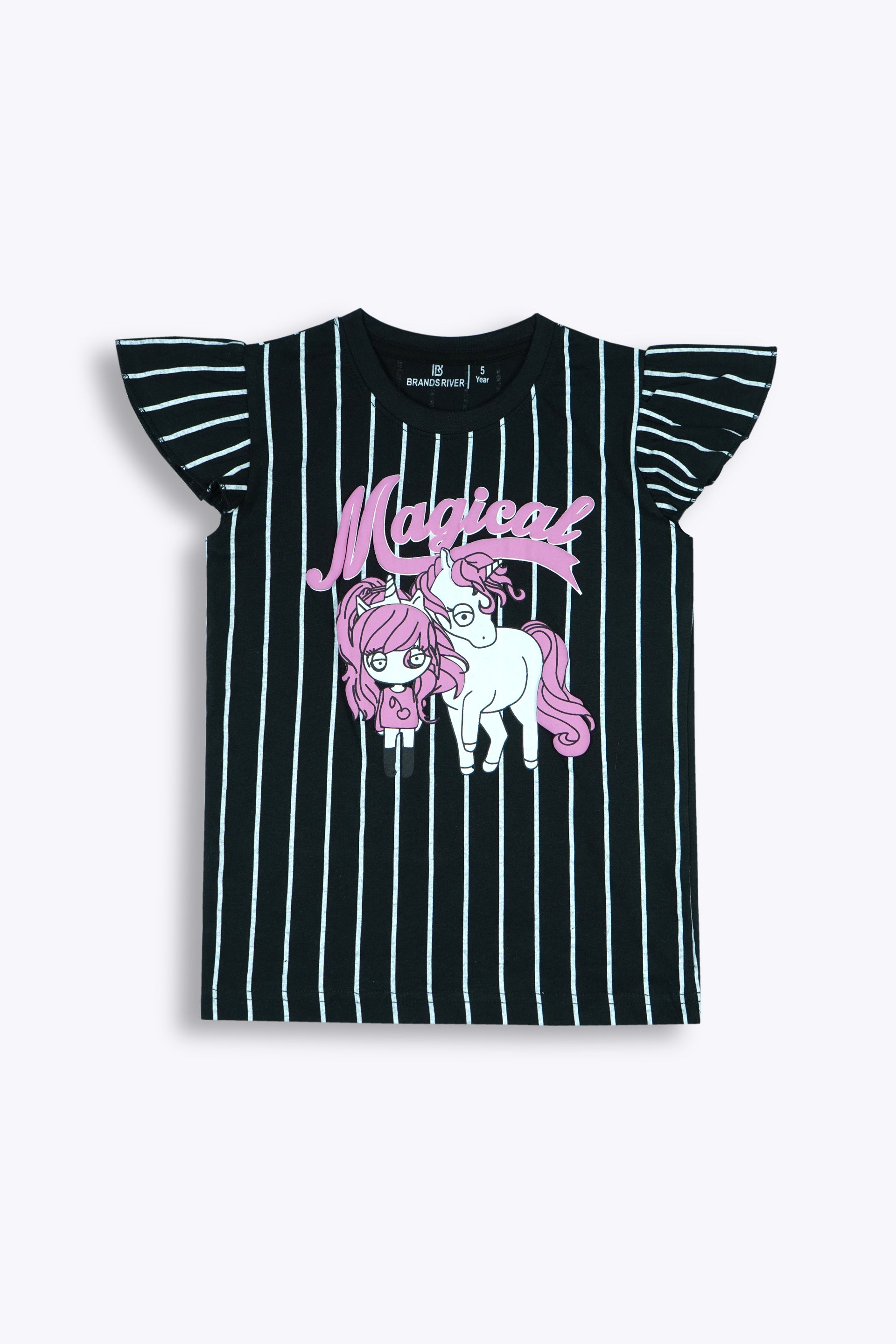 Premium Quality "Magical Girl" Printed Black Striped Girls Summersuit