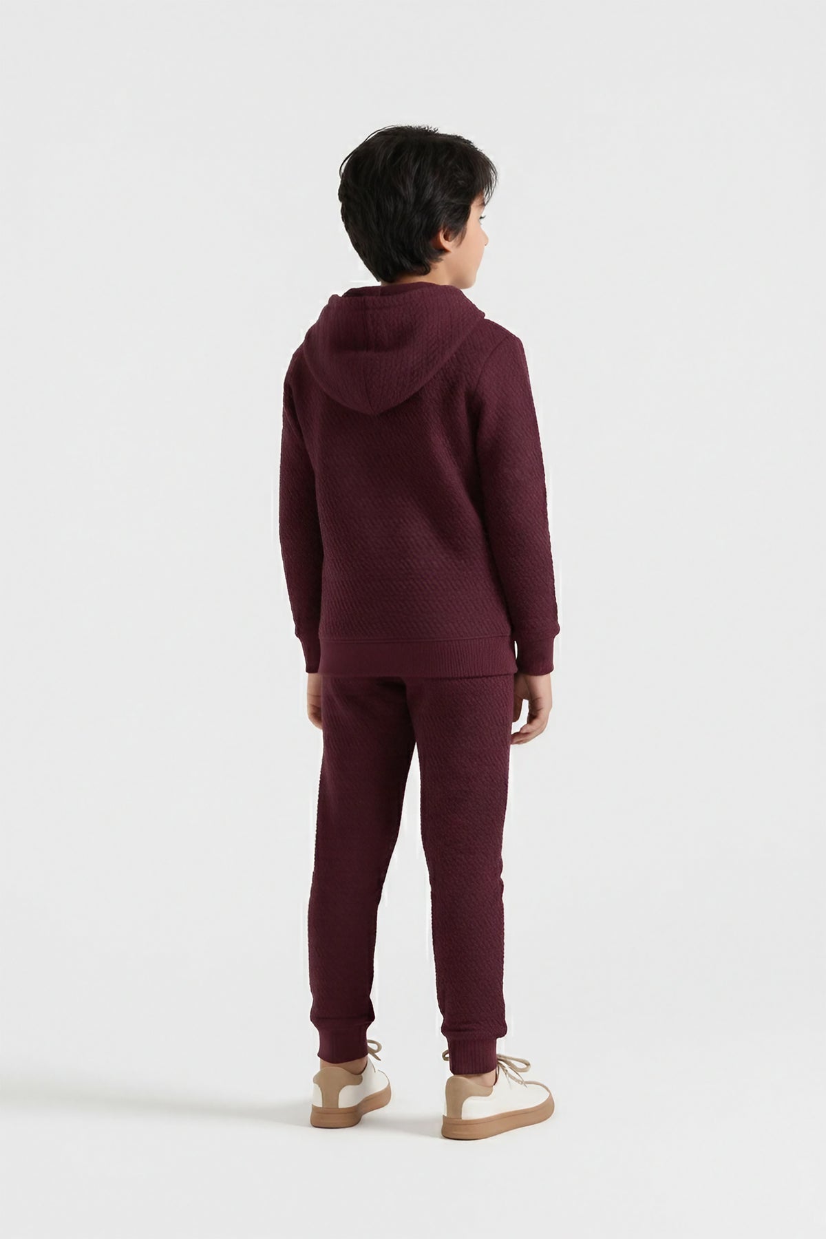 Premium Quality Quilted Jacquard Mahroon Tracksuit For Kids.