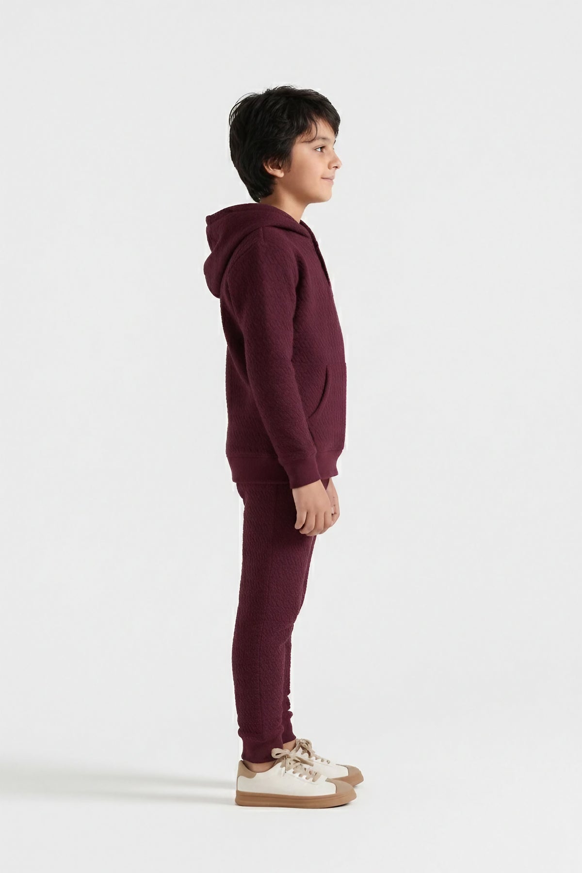 Premium Quality Quilted Jacquard Mahroon Tracksuit For Kids.