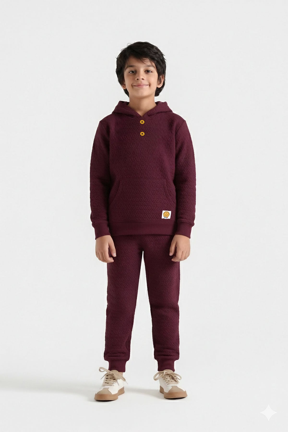 Premium Quality Quilted Jacquard Mahroon Tracksuit For Kids.