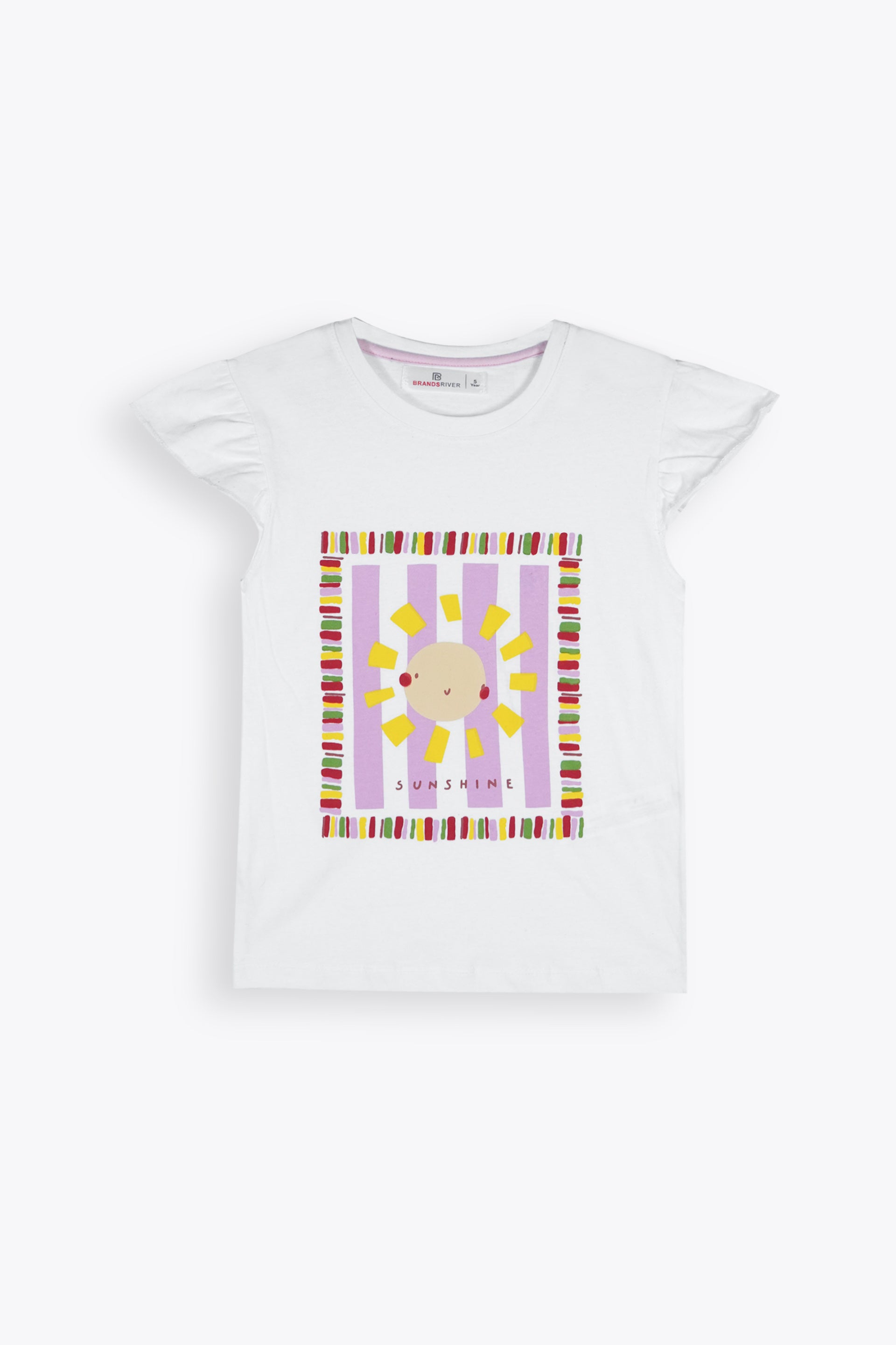 "Sunshine" Printed Girls' Summer Suit with Black Trousers