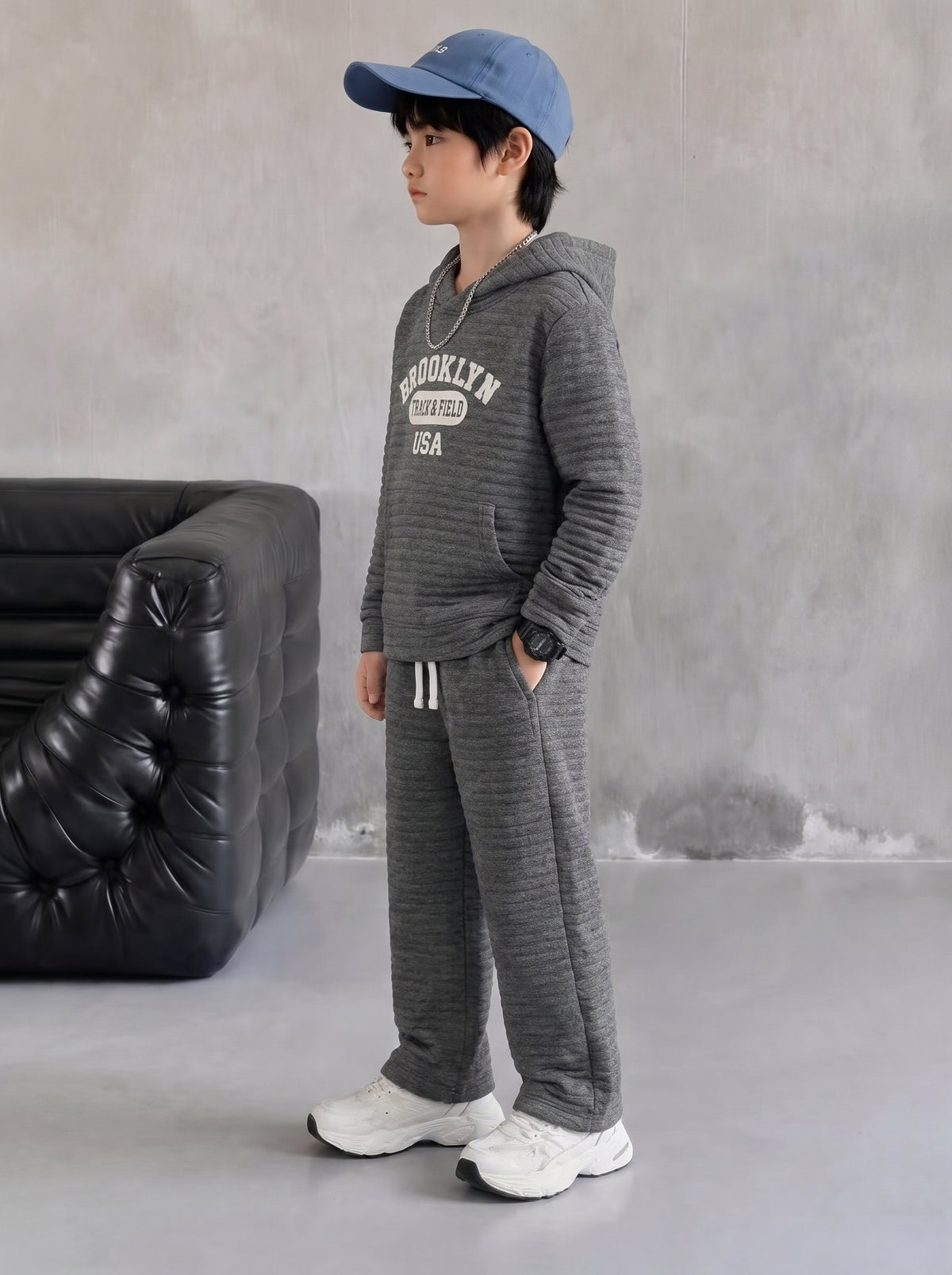 Premium Quality "Broklyn" Printed Quilted Hoodie Suit for Kids