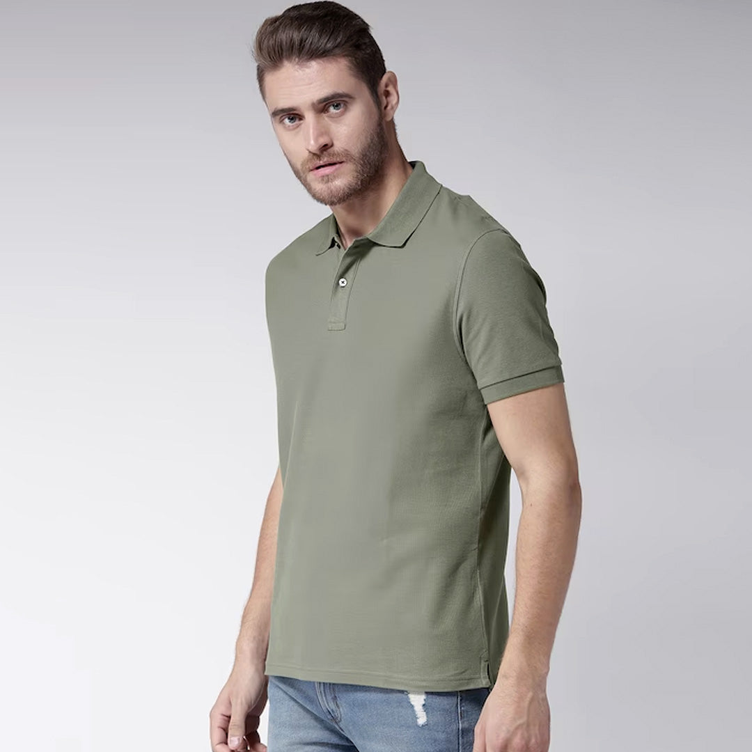 Men Basic Soft Cotton Olive Pique Polo Shirt
