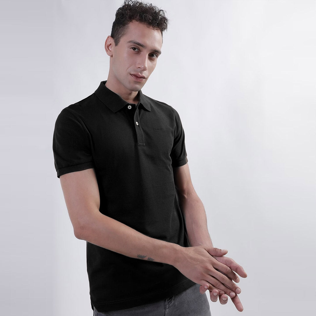 Men Basic Soft Cotton Black Pique Polo Shirt