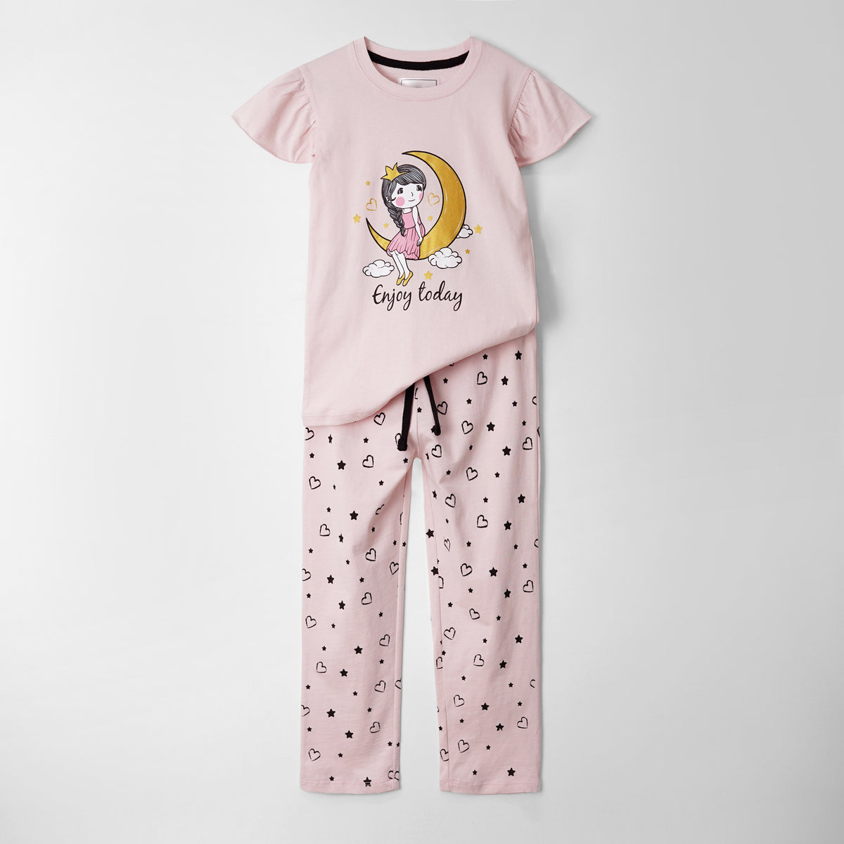 Girls Soft Cotton Printed Pink Suit