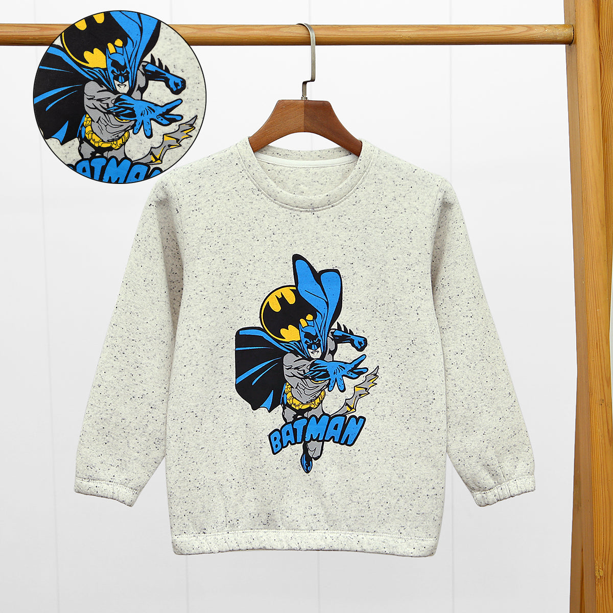 Super Hero Printed Soft Cotton Melange Fleece Sweatshirt For Kids