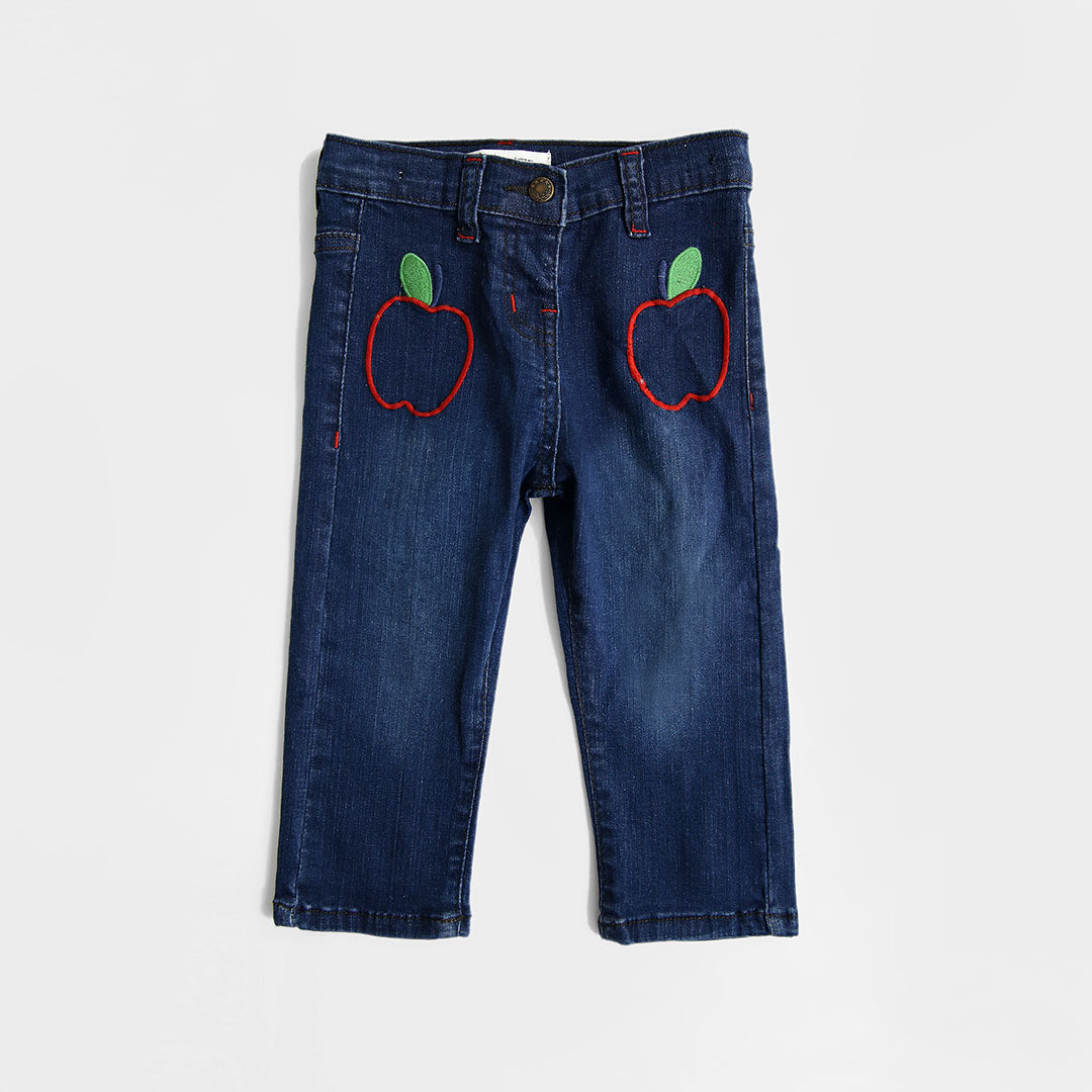 Girls Embroidered Denim Stretch Jeans With Adjustable Waistband