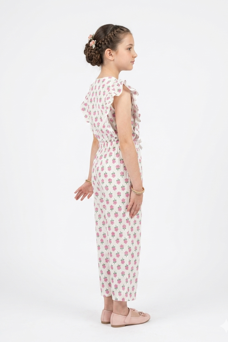 Premium Quality All-Over printed Soft Cotton Frill Jumpsuit