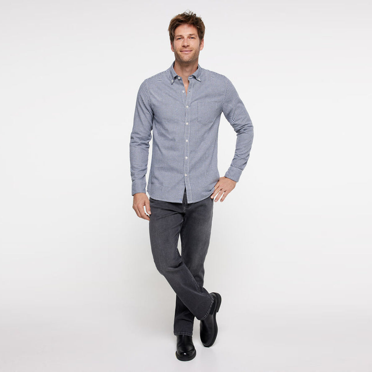 Men Premium Quality Long Sleeve Slim Fit Black Checked Casual Shirt