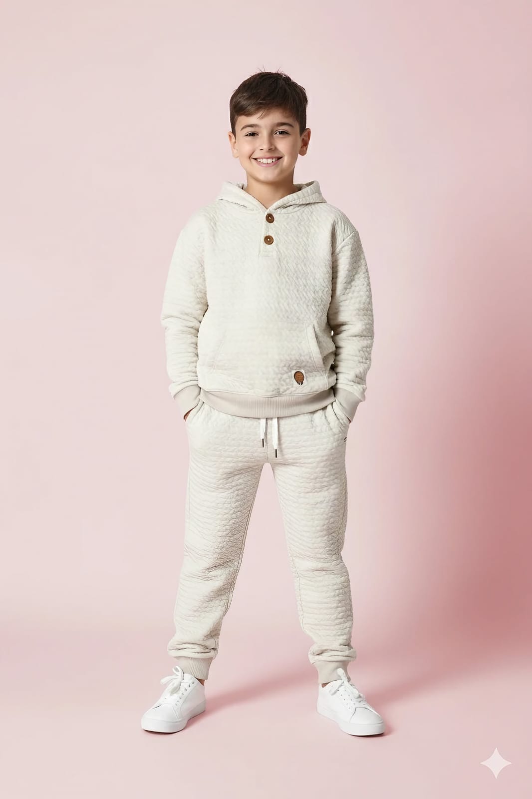 Premium Quality Quilted Jacquard Beige Tracksuit For Kids