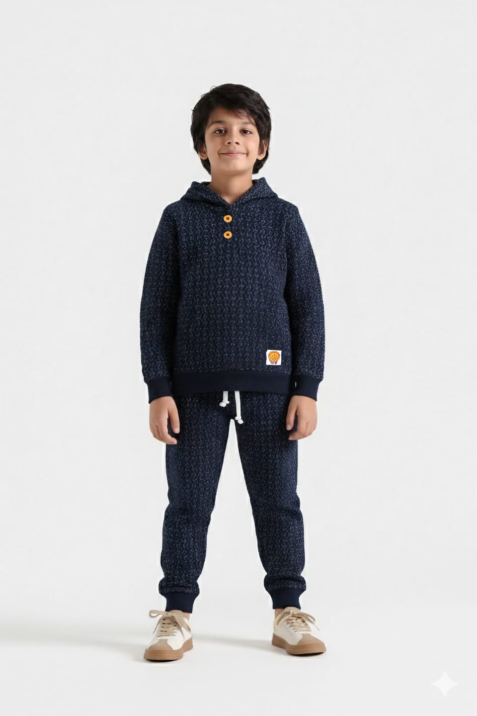Premium Quality Quilted Jacquard Navy Tracksuit For Kids .