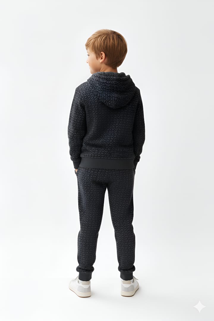 Premium Quality Quilted Jacquard Black Tracksuit For Kids .
