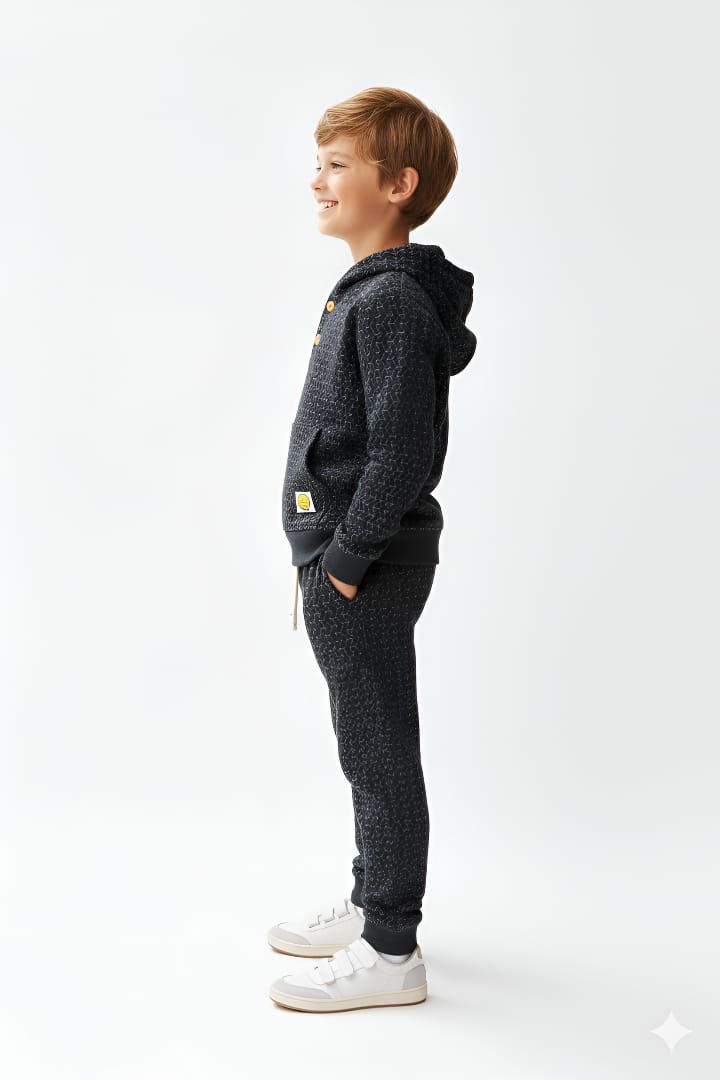 Premium Quality Quilted Jacquard Black Tracksuit For Kids .