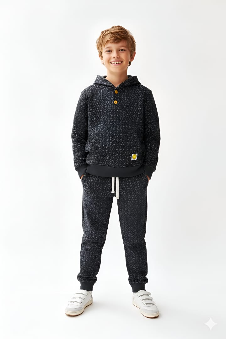 Premium Quality Quilted Jacquard Black Tracksuit For Kids .