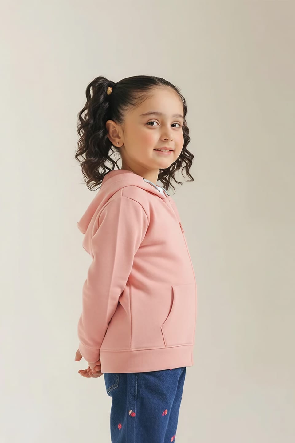 Girls Soft Cotton " Chill Vibes" Embroidered brushed Terry Zipper Hoodie