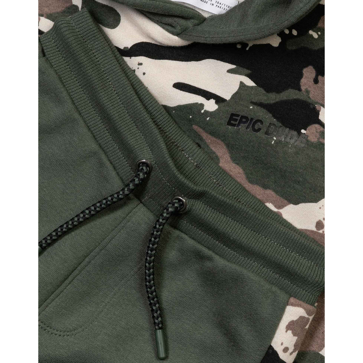 Camo Printed Panel Green Fleece Trouser For Boys