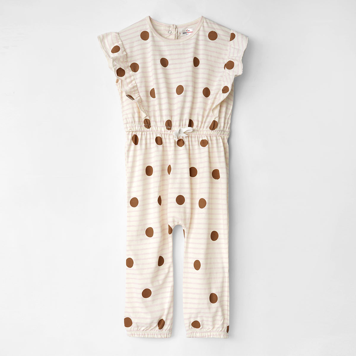 Girls Fashion All-Over Polka Dots Printed Soft Cotton Frill Stripe Jumpsuit 110