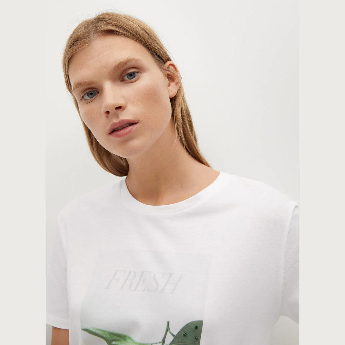 Premium Quality &quot;Fresh&quot; White Cotton Blend T-Shirt For Women (MN-11204) - Brands River