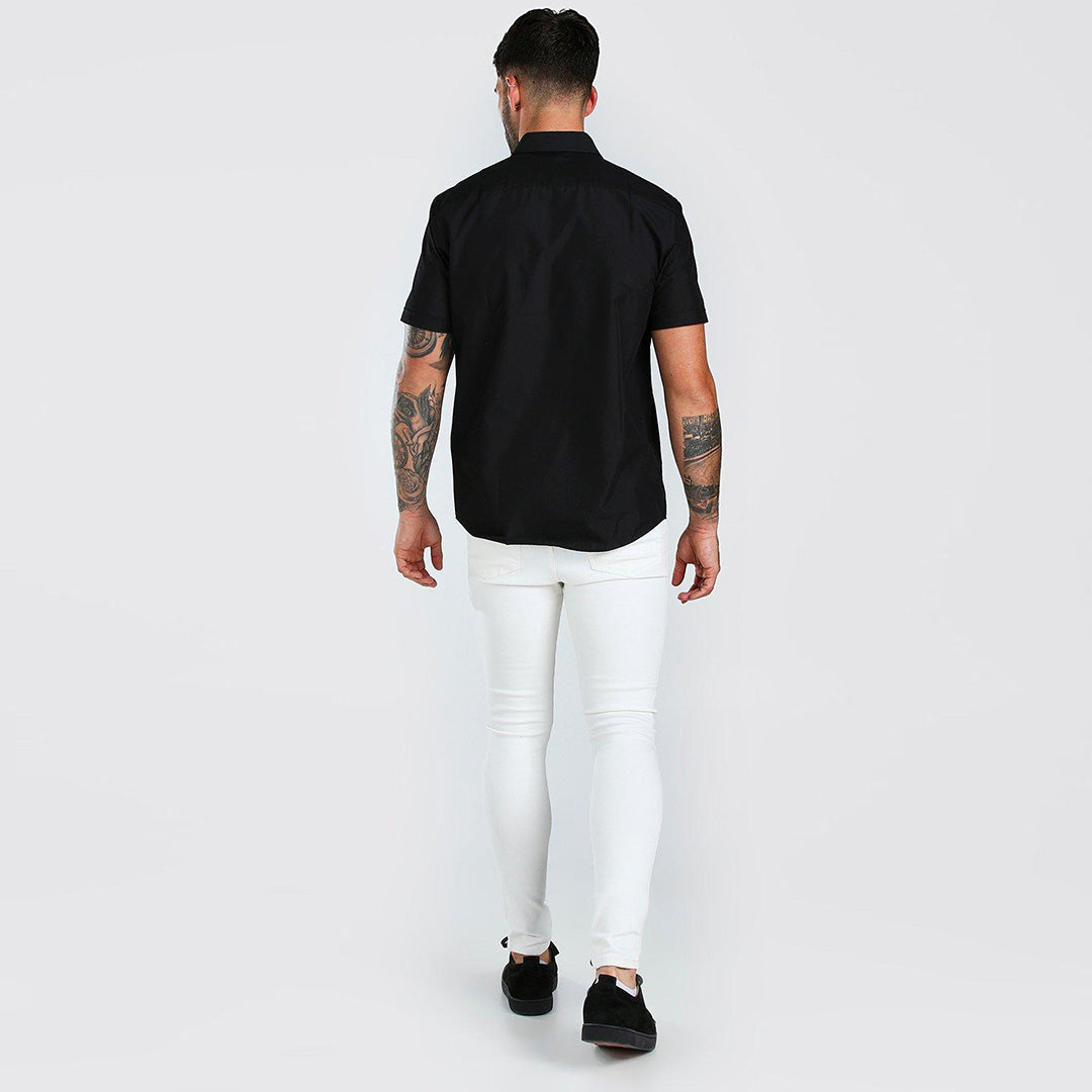 Black Short Sleeves Jersey Casual Shirt For Men