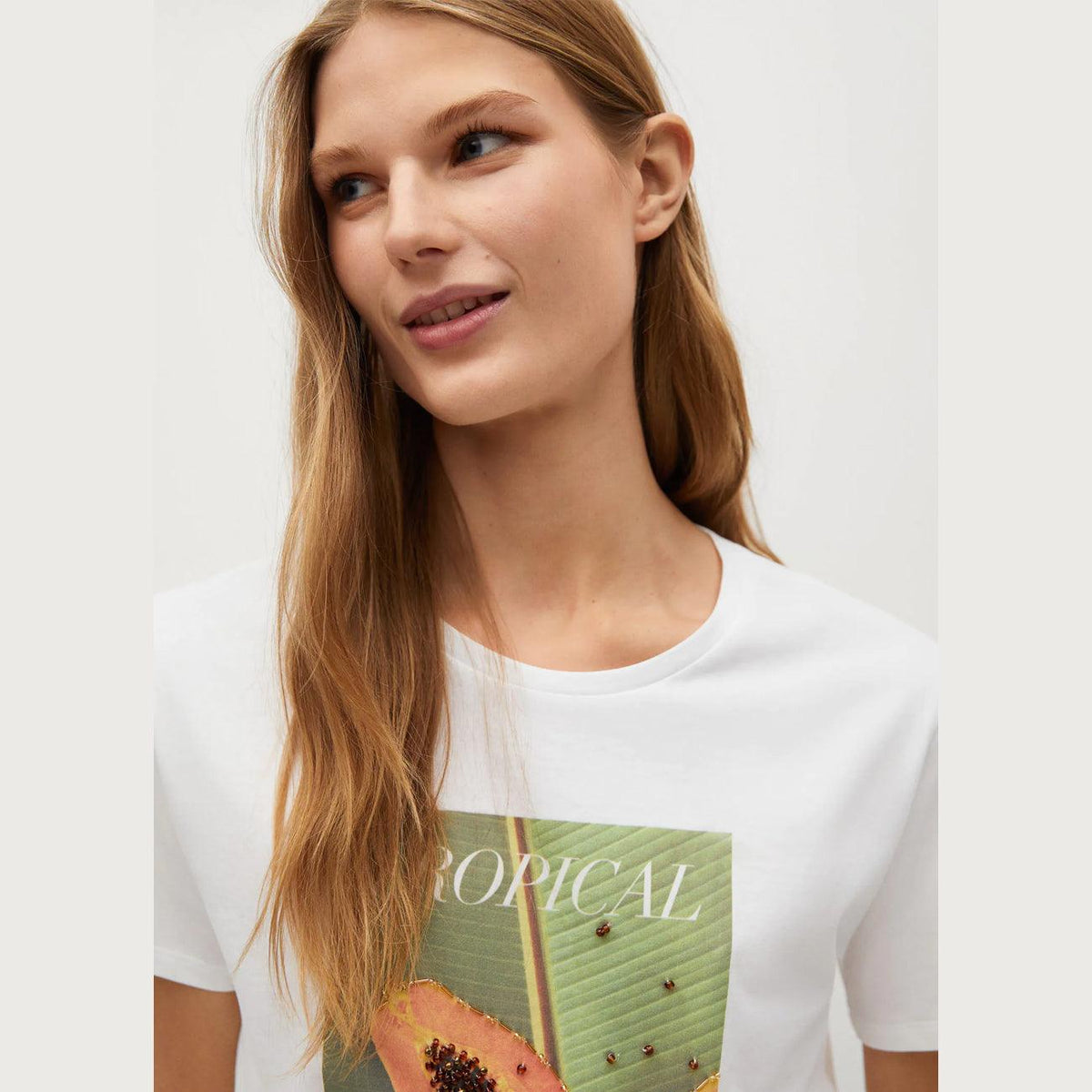 Premium Quality &quot;Tropical&quot; White Cotton Blend T-Shirt For Women (MN-11203) - Brands River