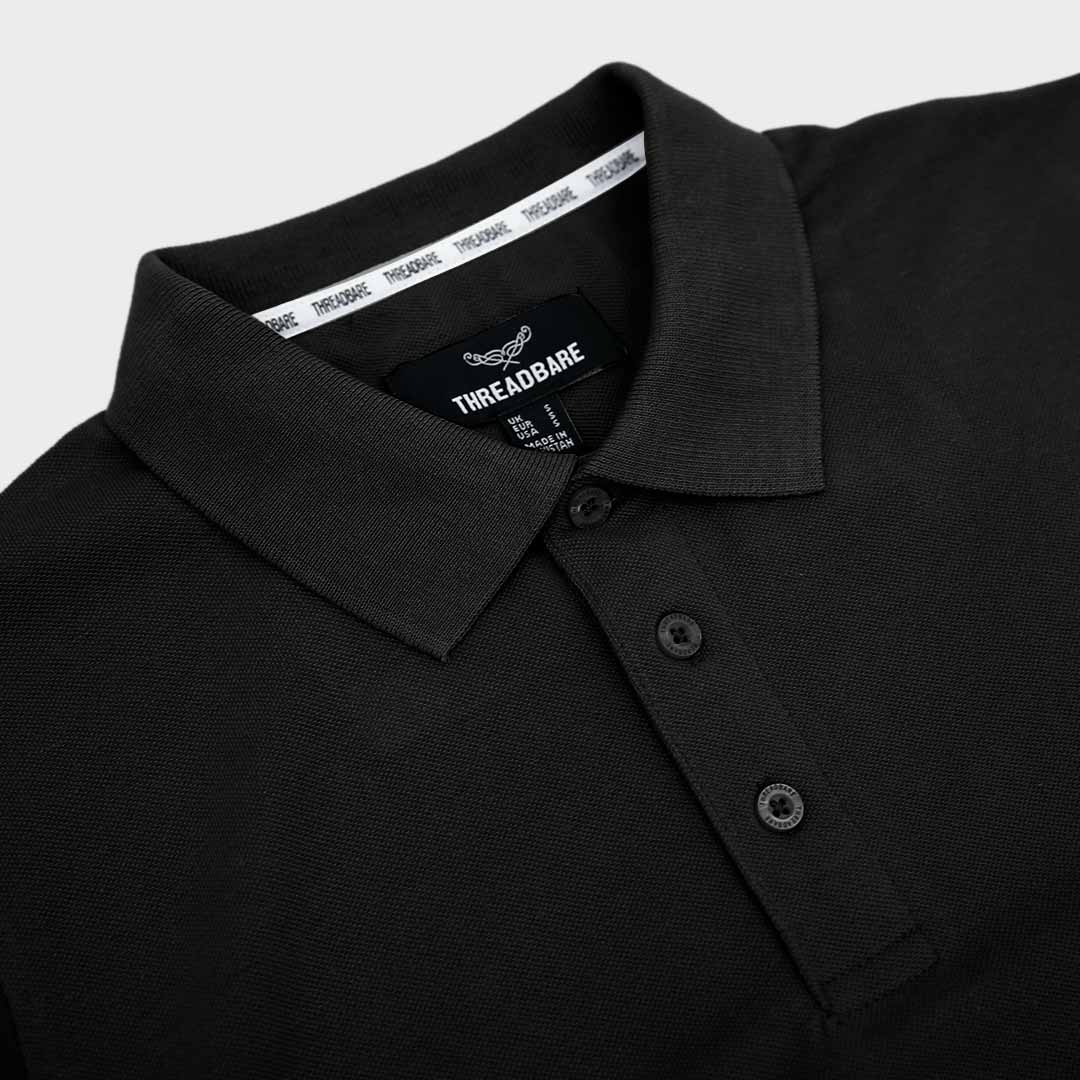 Men Slim Fit Embroidered Black Pique Polo Shirt