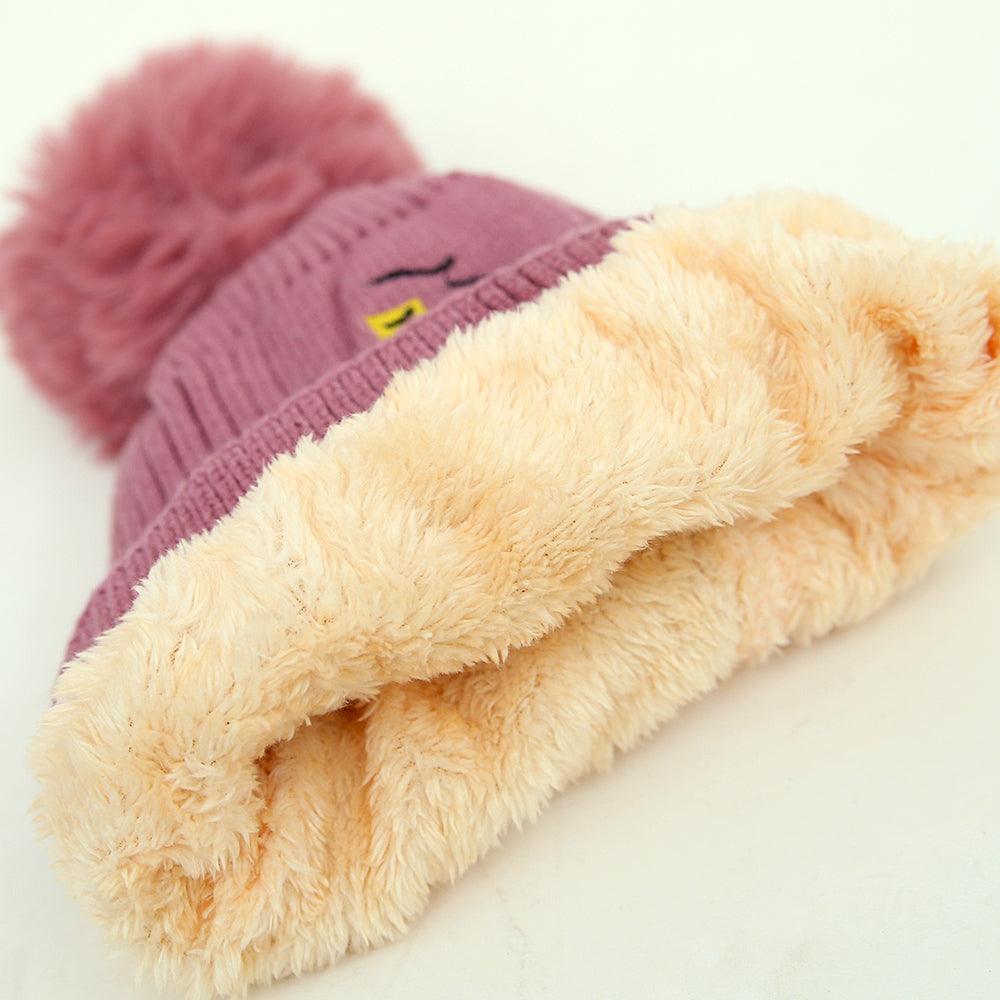 Kids Wool Soft Premium Quality Embroidered Knitted Fur Lined Stretch Caps - Brands River