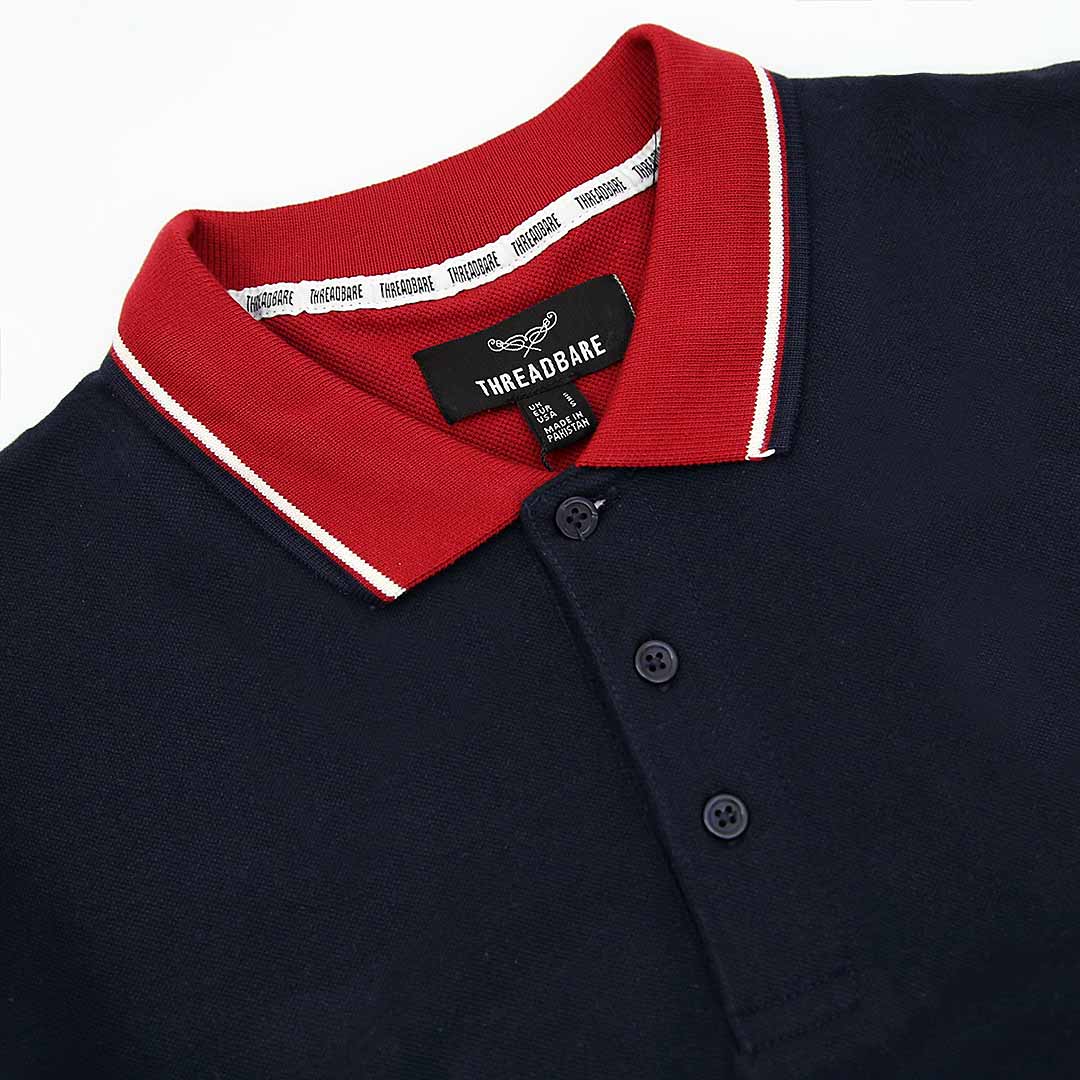 Men Slim Fit Embroidered Navy Pique Polo Shirt