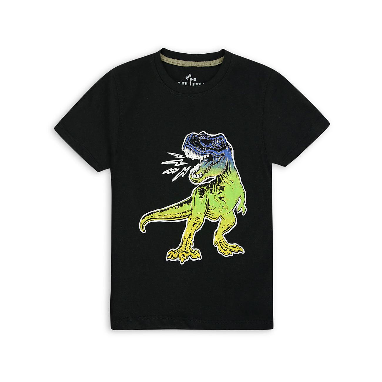 Boys "Dino" Printed Soft Cotton Black T-Shirt 9 MONTH - 10 YRS (MI-10965) - Brands River