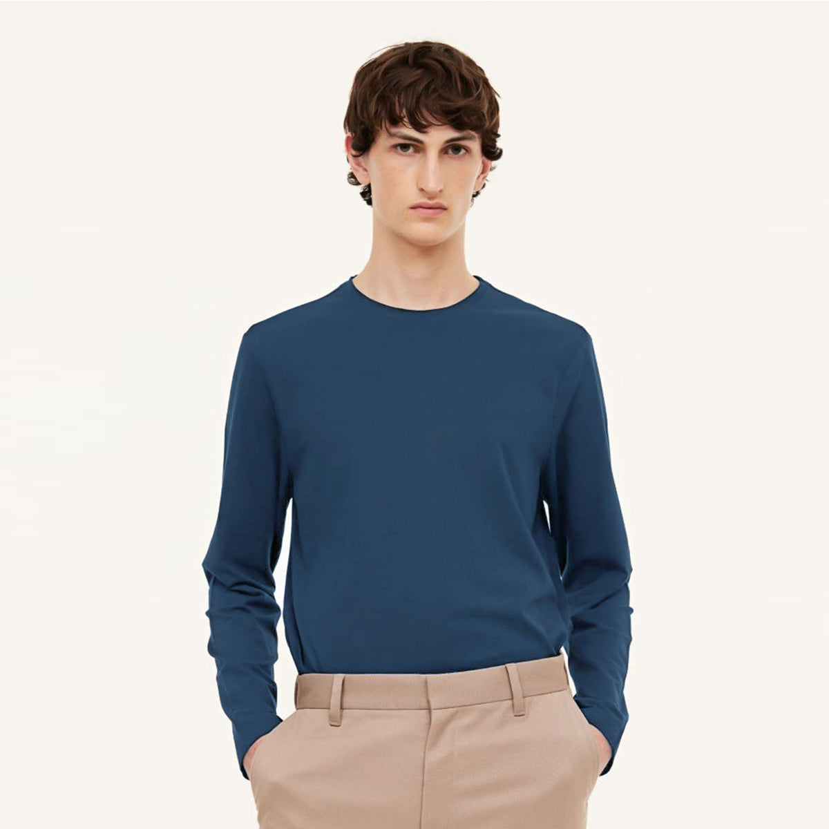 Men Soft Cotton Long Sleeve Blue T-Shirt