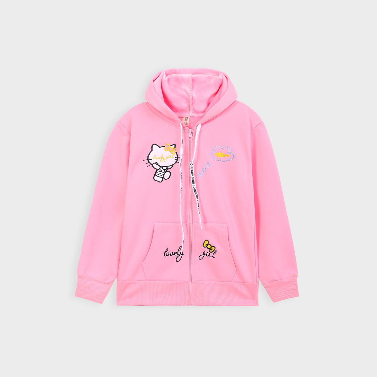 Imported Hello Kitty Embroidered Fleece Hoodie For Girls