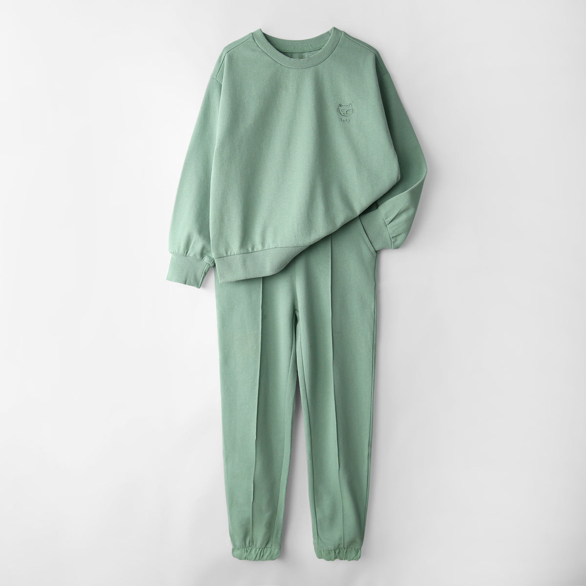 Premium Quality Soft Cotton Embroidered Light Green TrackSuit For Girls
