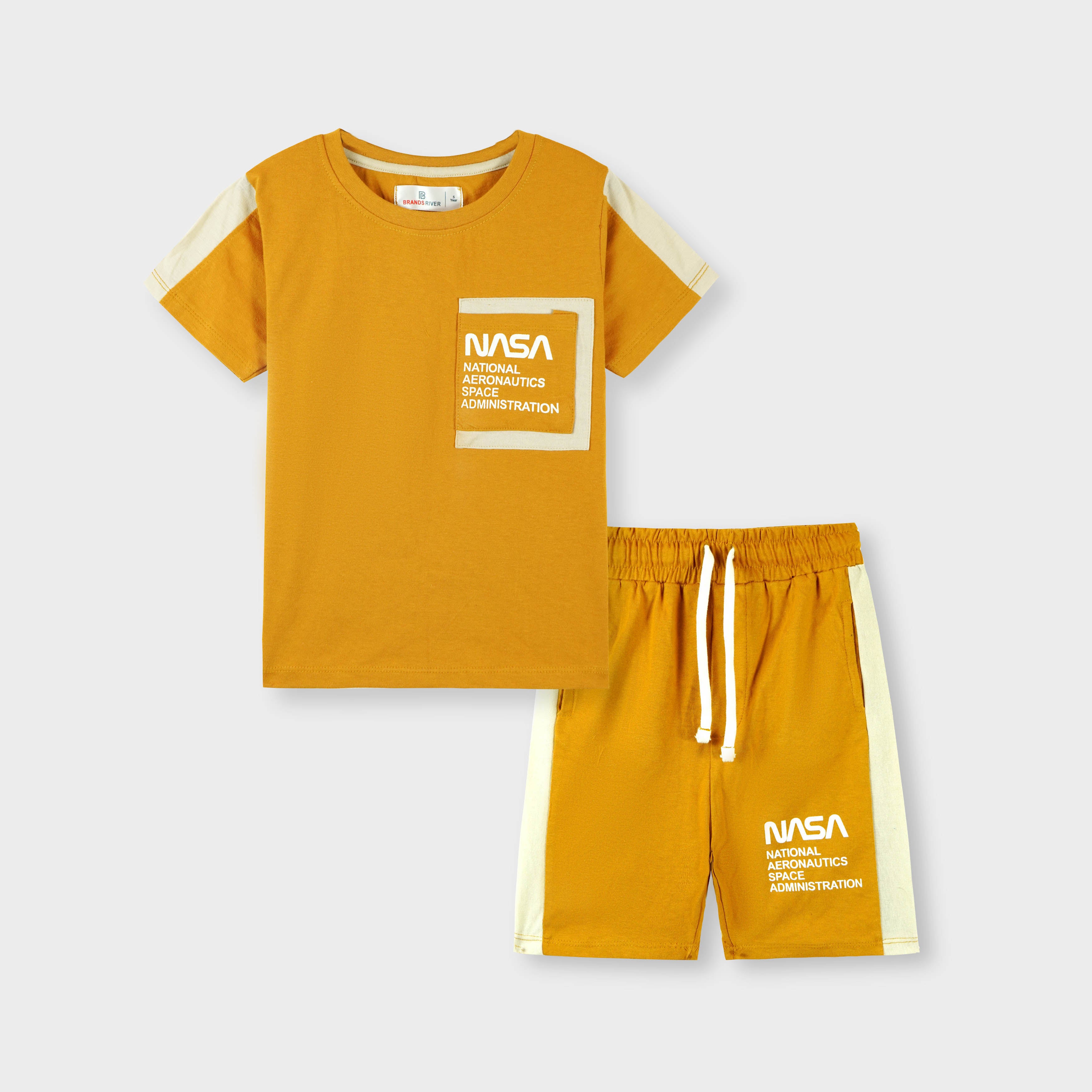 Boys Premium quality 'NASA' printed Mustard Summer suit