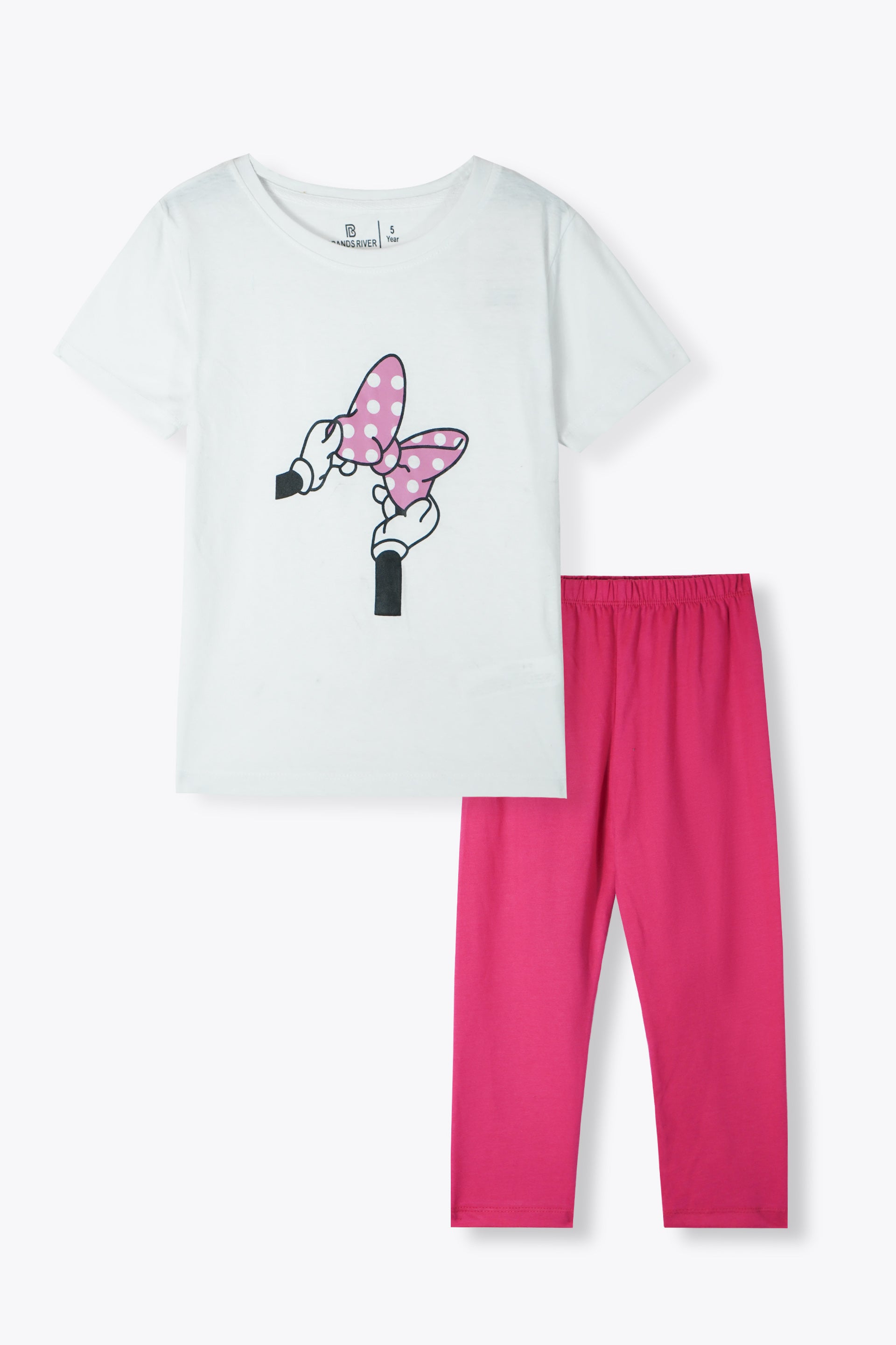 Girls Premium Quality "Minnie Bow" Printed Summersuit with Plain Pink Trousers