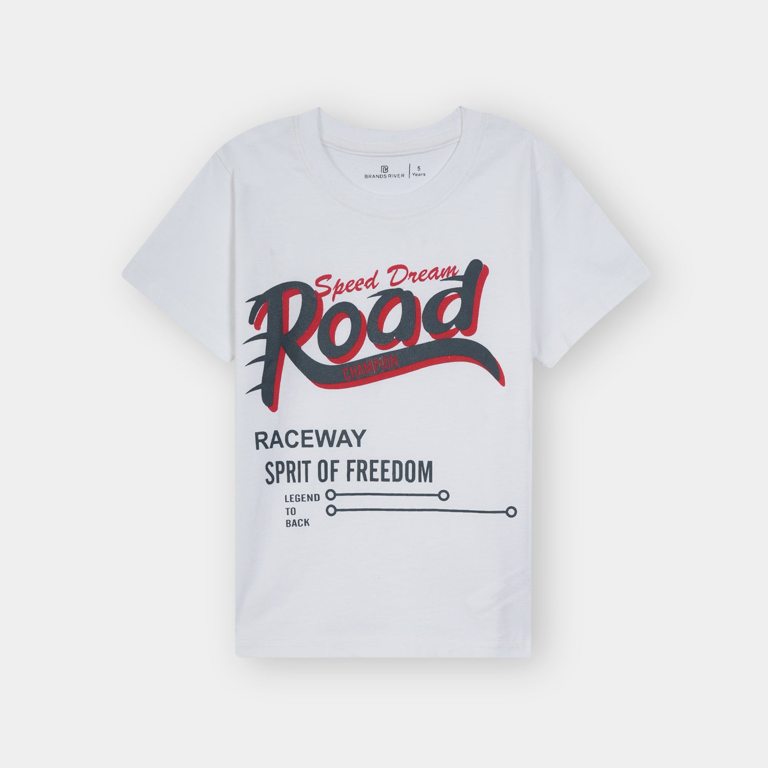 Boys "Road Champion" printed white summer suit with red shorts