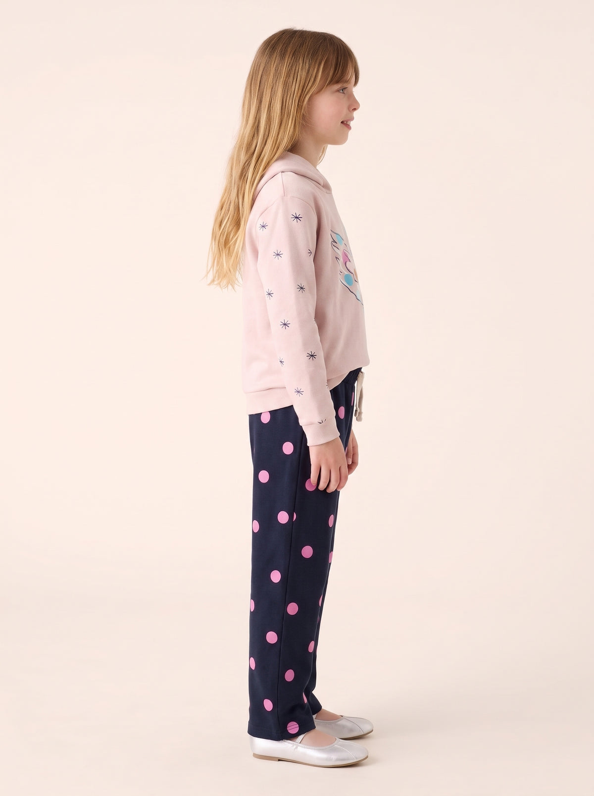 Premium Quality " Swan" Printed Hoodie Suit With Polka Dot Trouser for Kids
