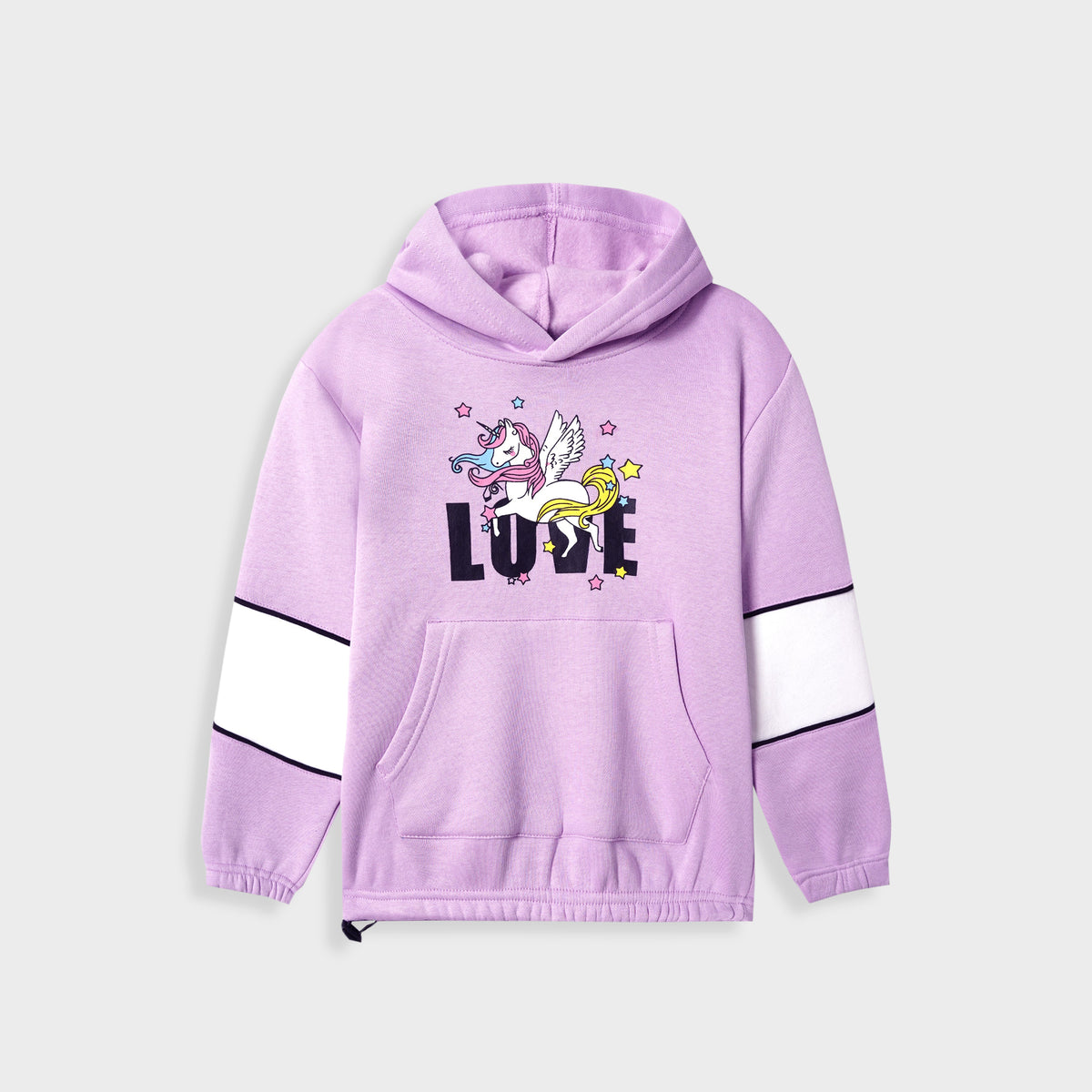 Girls Premium Quality Printed Cut &amp; Sew Pull-Over Fleece Hoodie