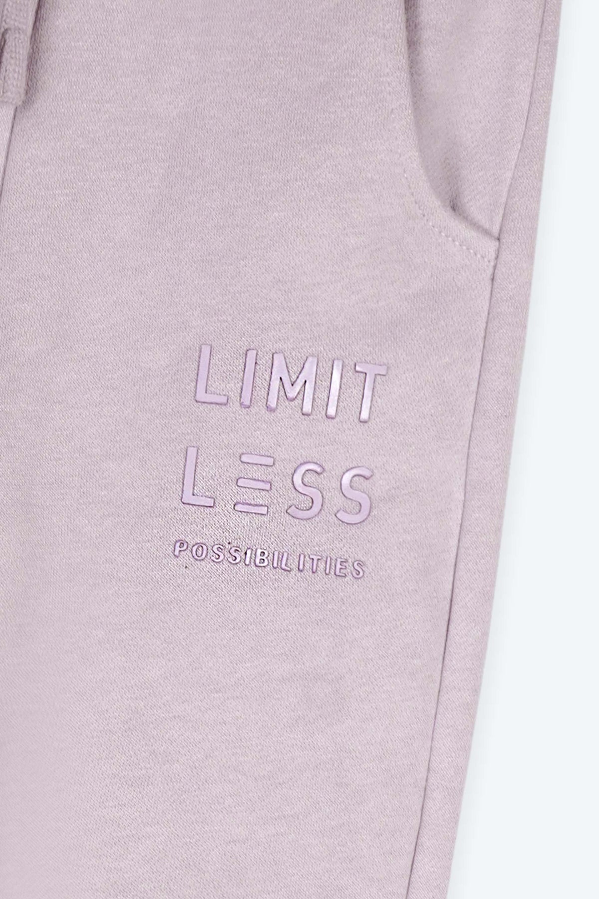 Premium Quality &quot;Limitless Possibilities&quot; Printed Fleece Light Purple Trouser For Girls