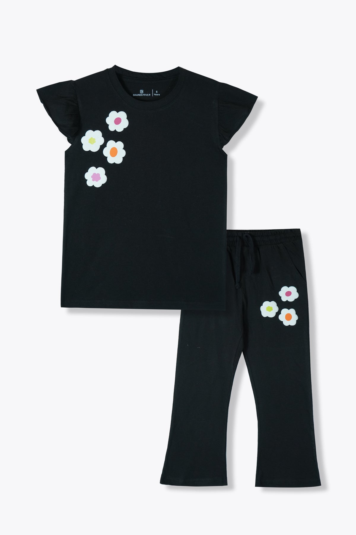 Girls Premium Quality Floral Printed Black Summer Suit
