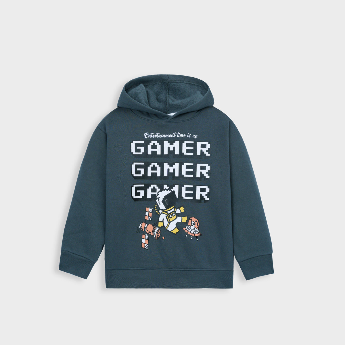 Kids Soft Cotton &quot;Game&quot; Printed Fleece Pull-Over Hoodie