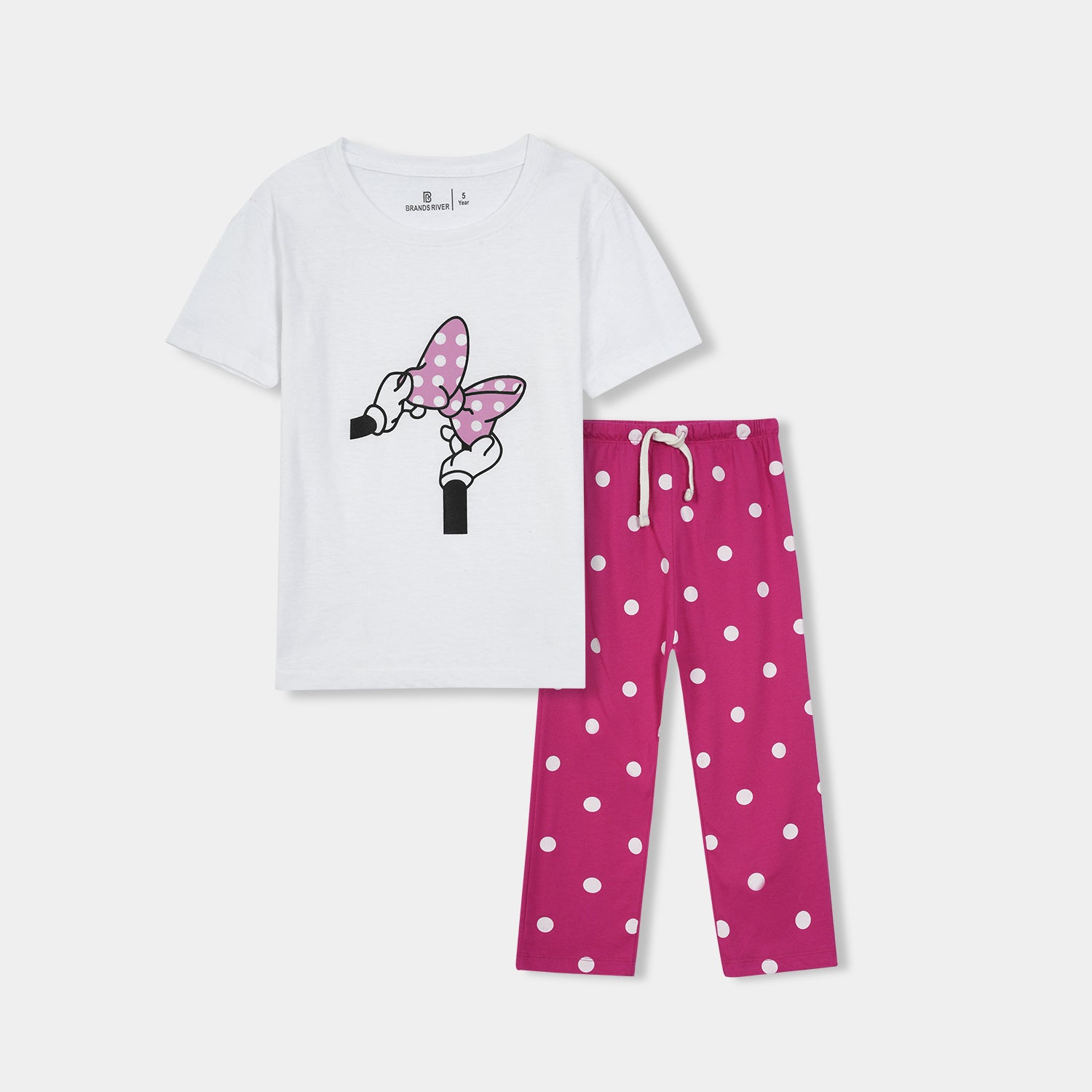 Girls Premium Quality "Minnie Bow" Printed Summersuit with Polka Dot Pink Trousers