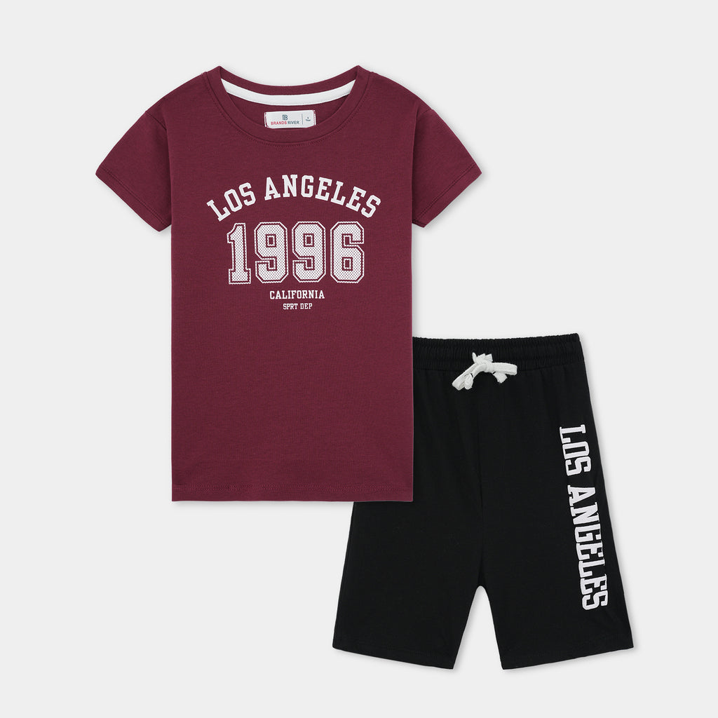 Premium Quality Boys 'Los Angeles 1996' Maroon Summer Suit