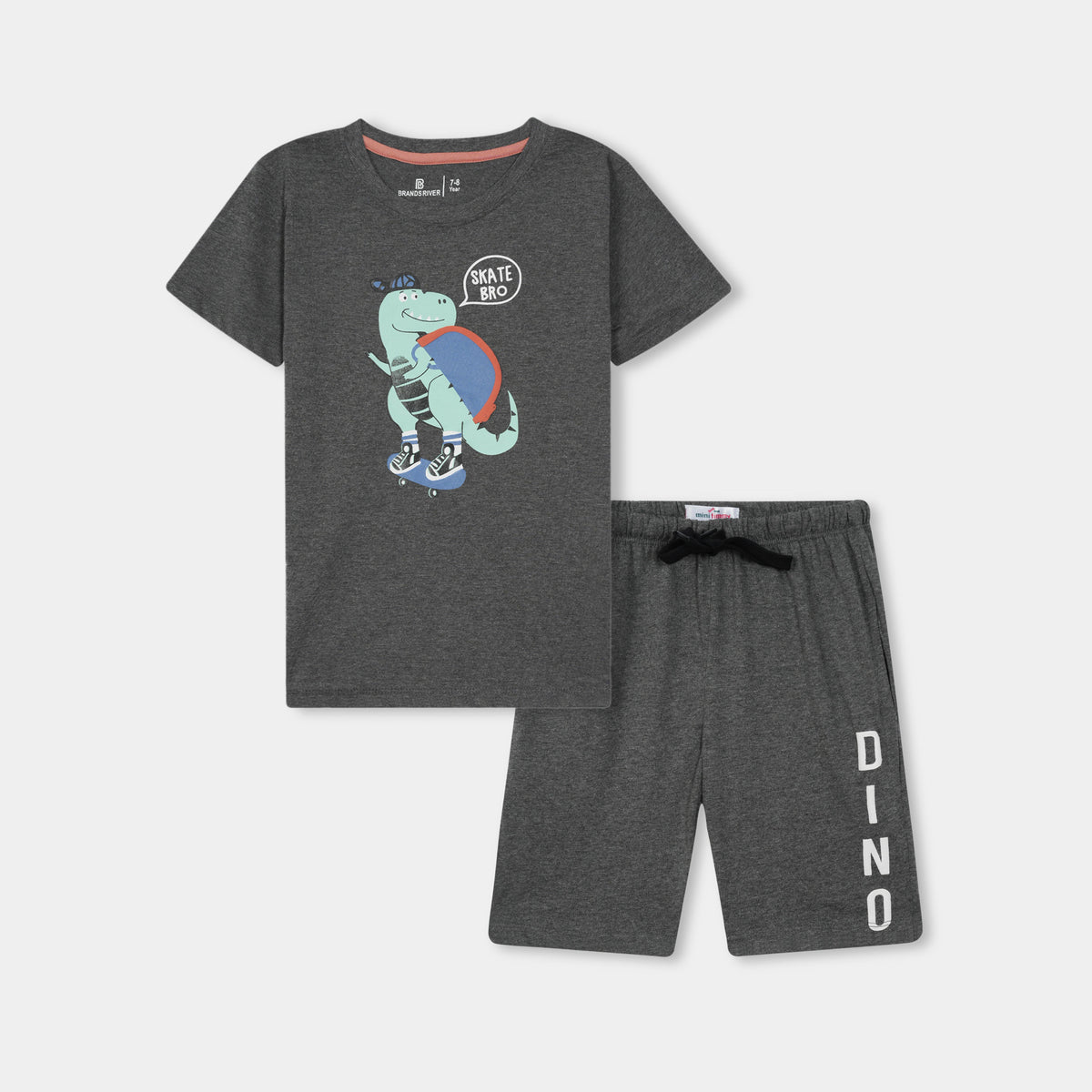 Premium quality Boys &#39;Skating DINO&#39; Grey summer suit