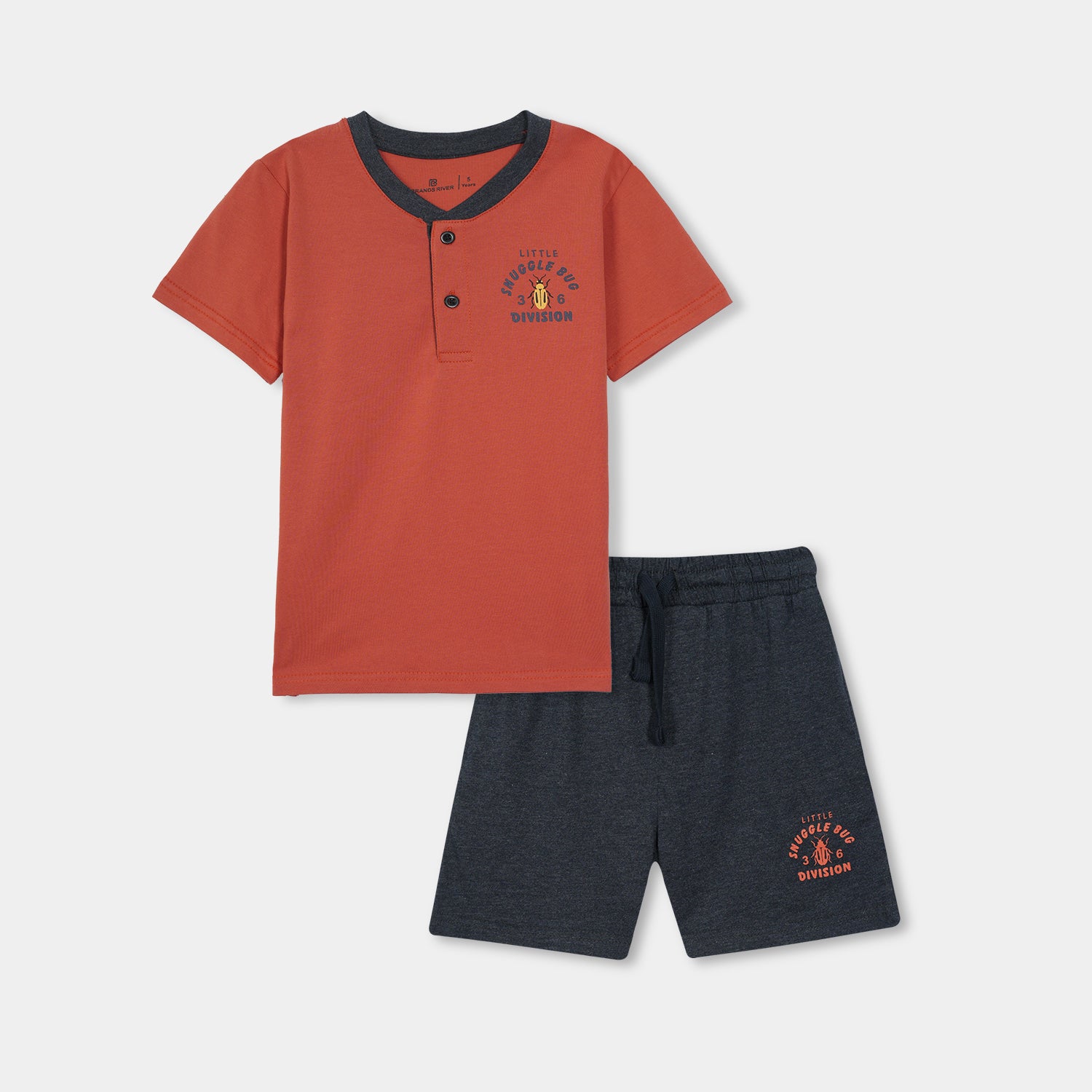 Boys Pemium Quality Round neck Polo style Vermilion Summersuit