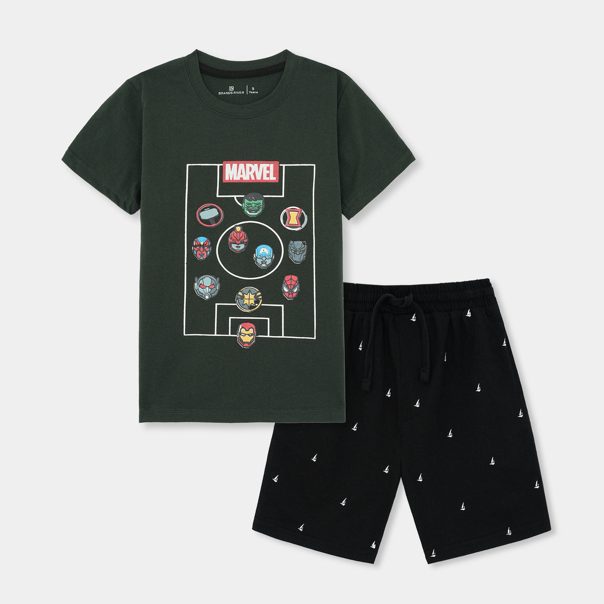 Premium Quality Boys Green &#39;Marvel&#39; Summer Suit with Black Shorts