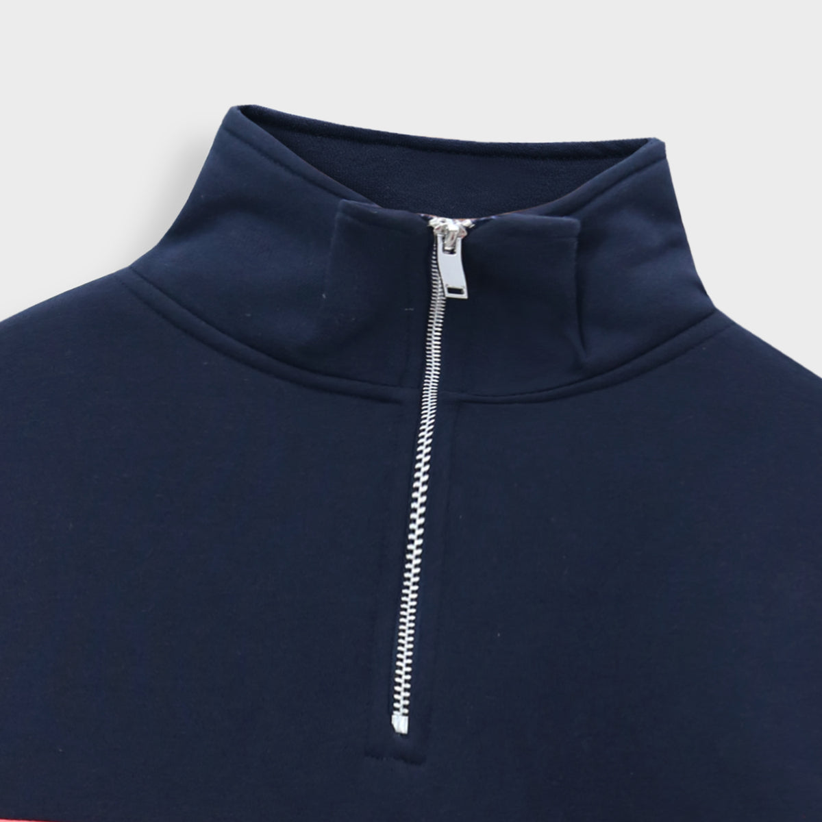 Men Half Zipper Mock Neck Navy Pastel Red Fleece Sweatshirt