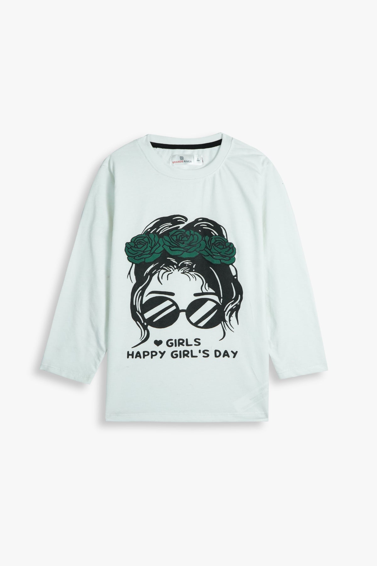 Premium Quailty &quot;Happy Girl,s Day&quot; Printed Full Sleeves Summer suit with Green Trouser