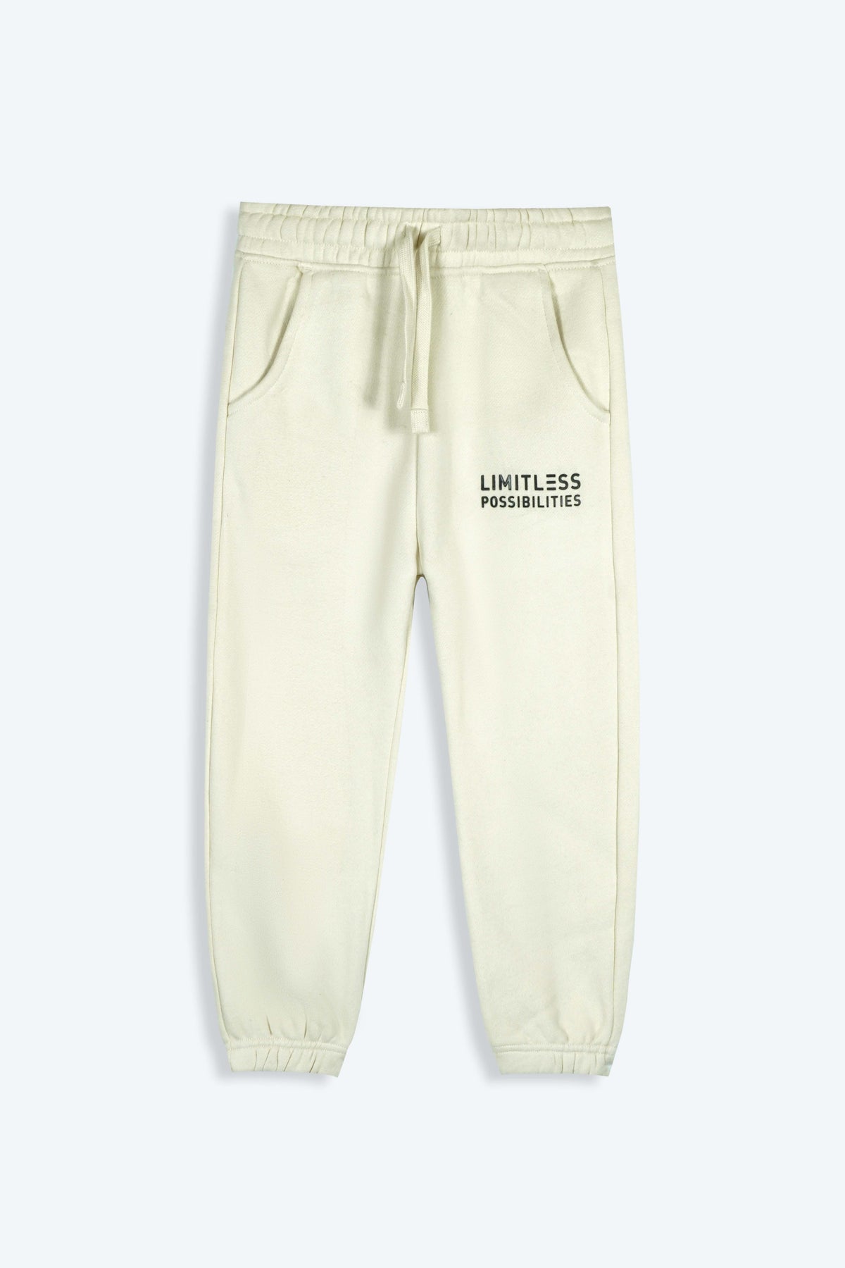 Kids Premium Quality &quot;Limitless Possibilities&quot; Printed Fleece Cream Trouser