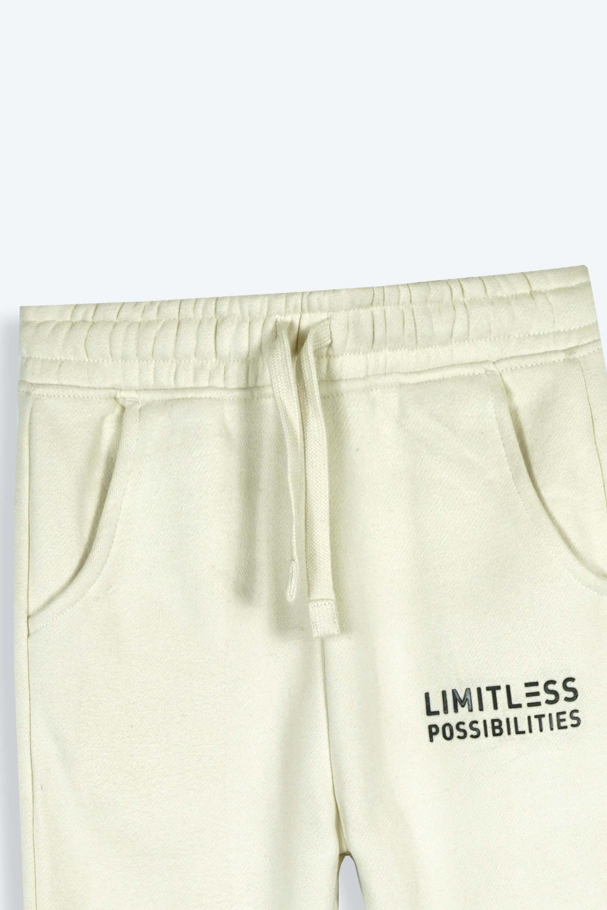 Kids Premium Quality &quot;Limitless Possibilities&quot; Printed Fleece Cream Trouser