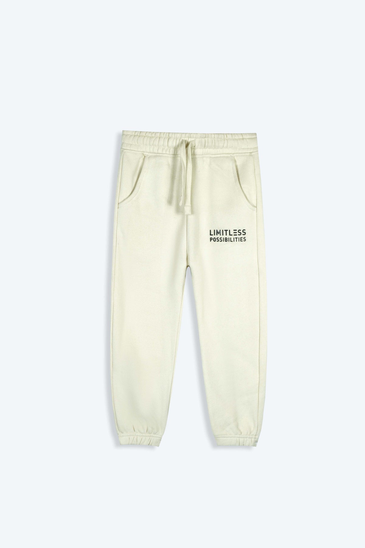 Kids Premium Quality &quot;Limitless Possibilities&quot; Printed Fleece Cream Trouser