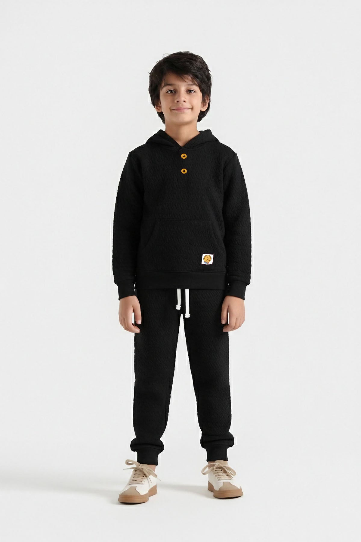 Premium Quality Quilted Jacquard Black Tracksuit For Kids
